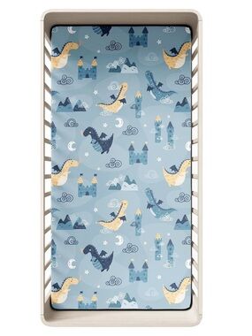 Organic Cotton Precale Natemia Blue Dragon & Castle Fitted Crib Sheet